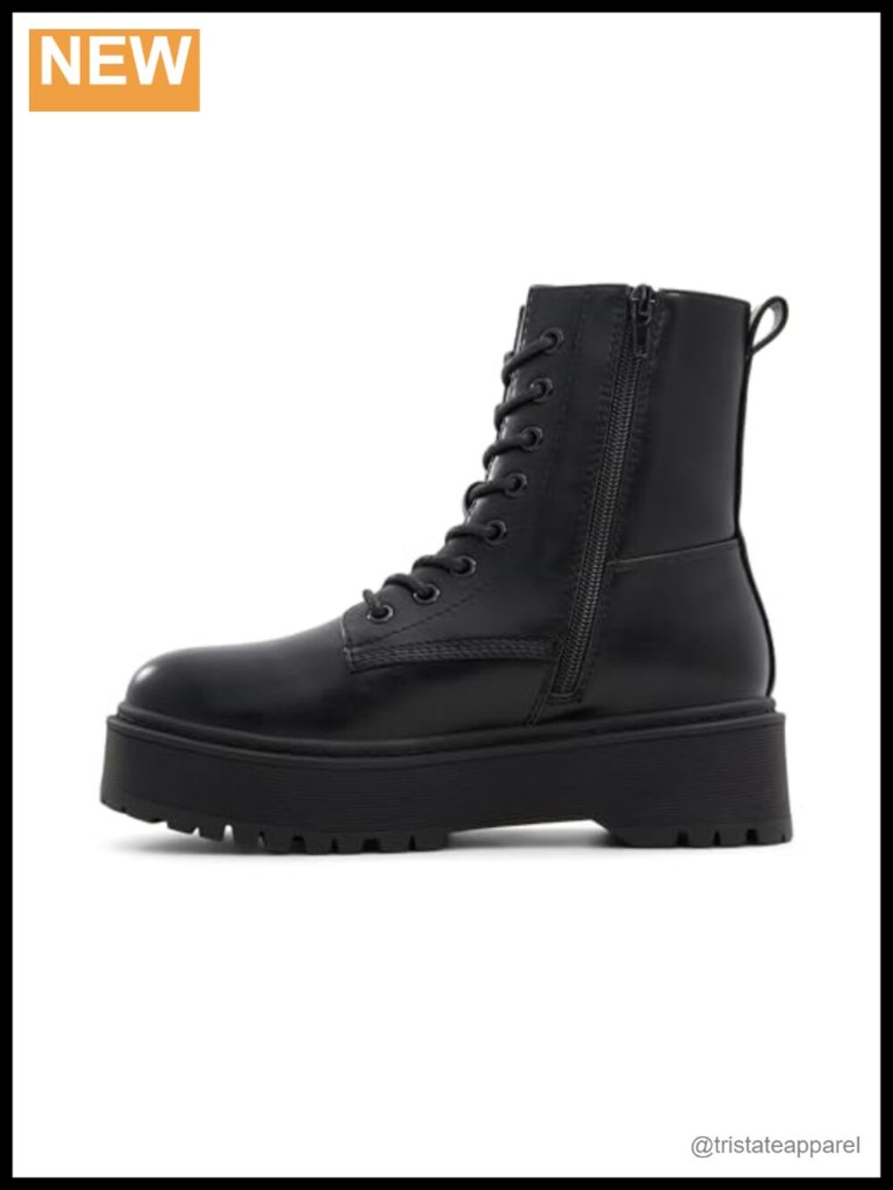 Vegan Leather Combat Ankle Boots with Lug Sole, Round Toe, Zip Closure, Memory